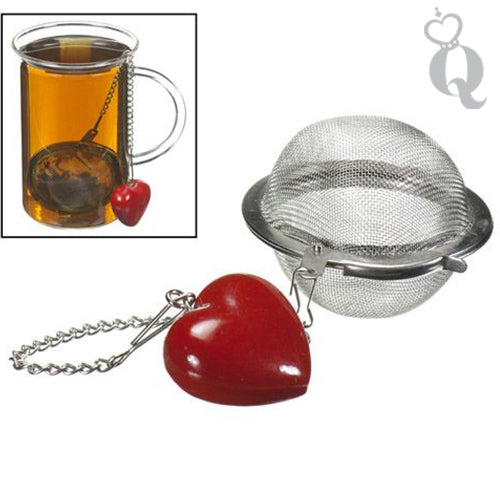 This heart mesh ball allows you to steep loose leaf tea in a mug, cup, or tea pot, from Queen of Hearts Tea House Kitchener.