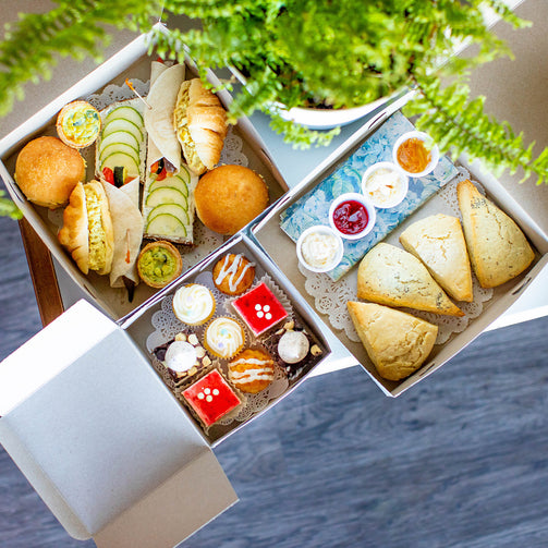 Afternoon Tea To-Go Boxes Take-Out for Home Tea-Party from Queen of Hearts Tea House Kitchener